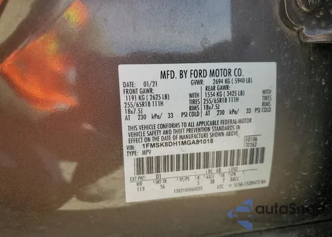 2021 Ford Explorer Xlt from USA, damaged, VIN 1FMSK8DH1MGA81018